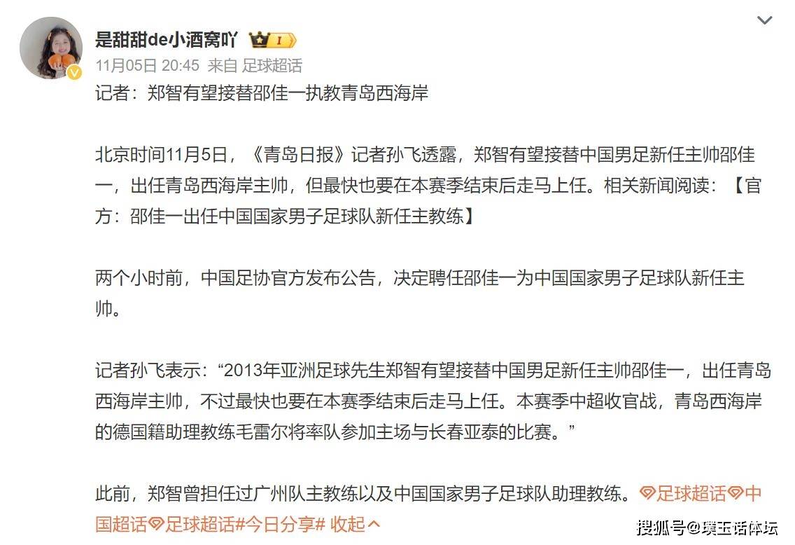 曝邵佳一成国足新帅候选人新帅有可能是本土教练的简单介绍  第2张